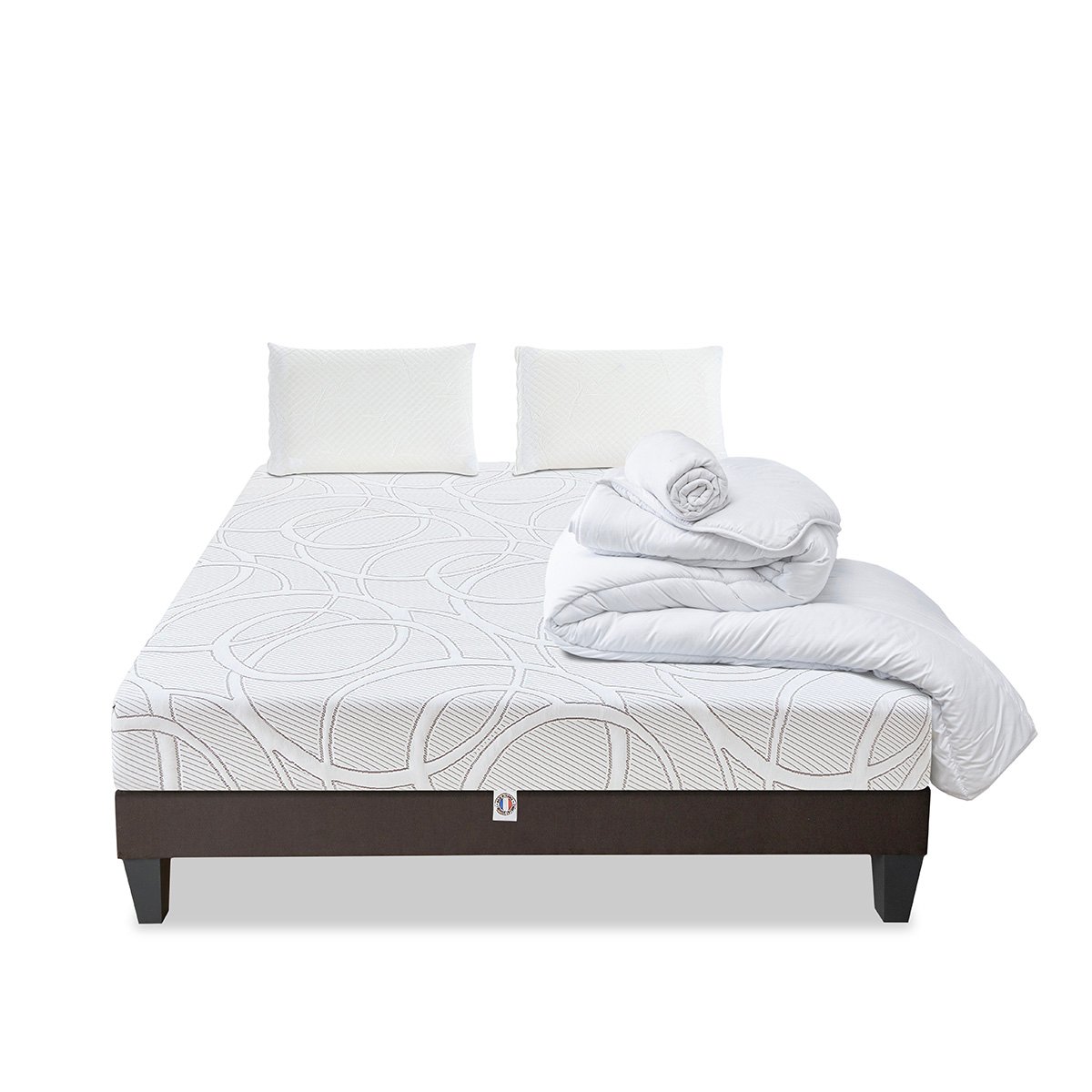 Prêt-à-dormir POSÉIDON avec Sommier, Couette, Oreillers et Protège-matelas blanc, OLYMPE LITERIE