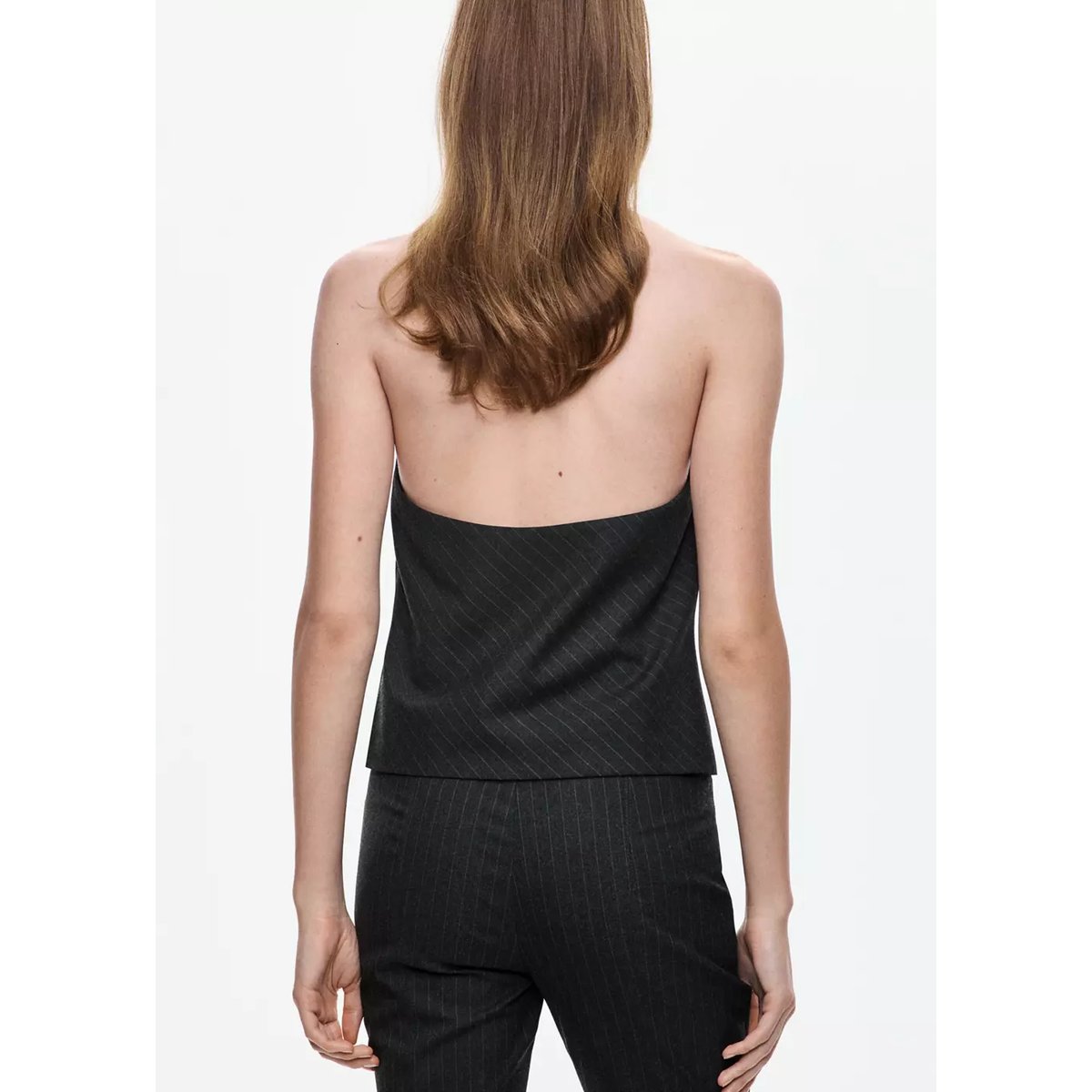 Top emmanchures américaines rayures tennis gris, MANGO