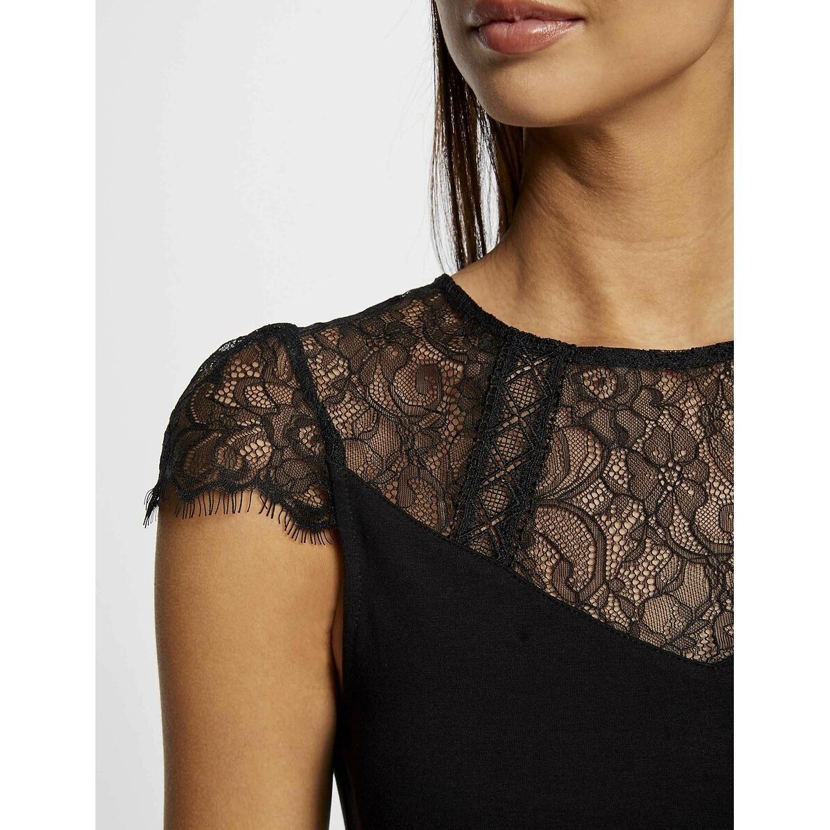 T-shirt col rond manches courtes noir, MORGAN