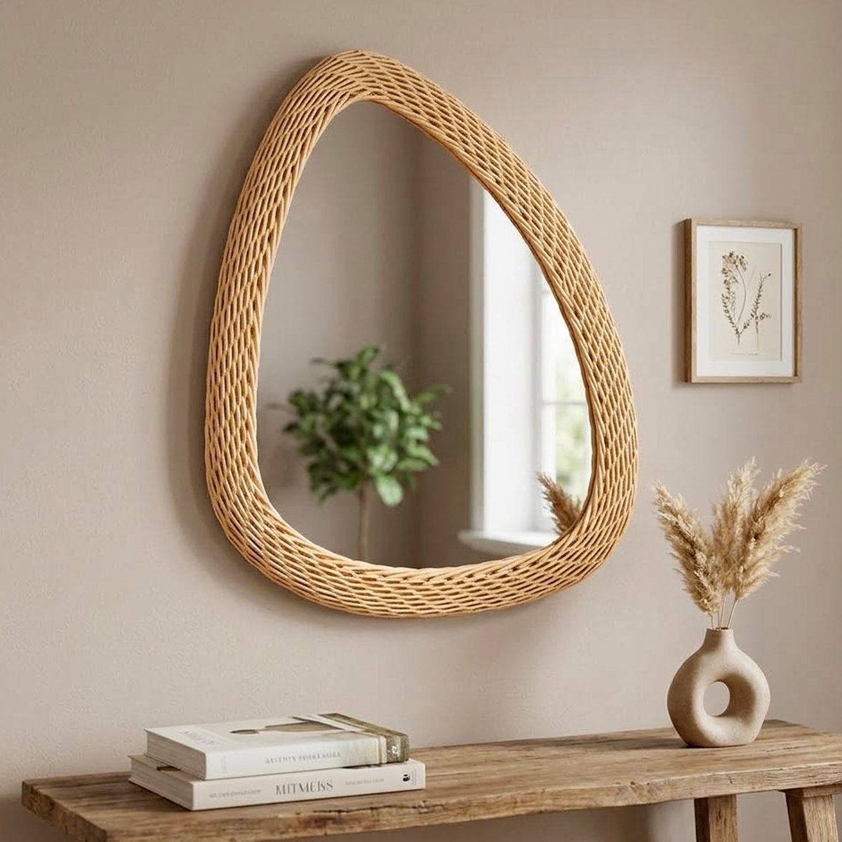 Miroir mural rotin tressé goutte 49x65x3cm bois, WADIGA