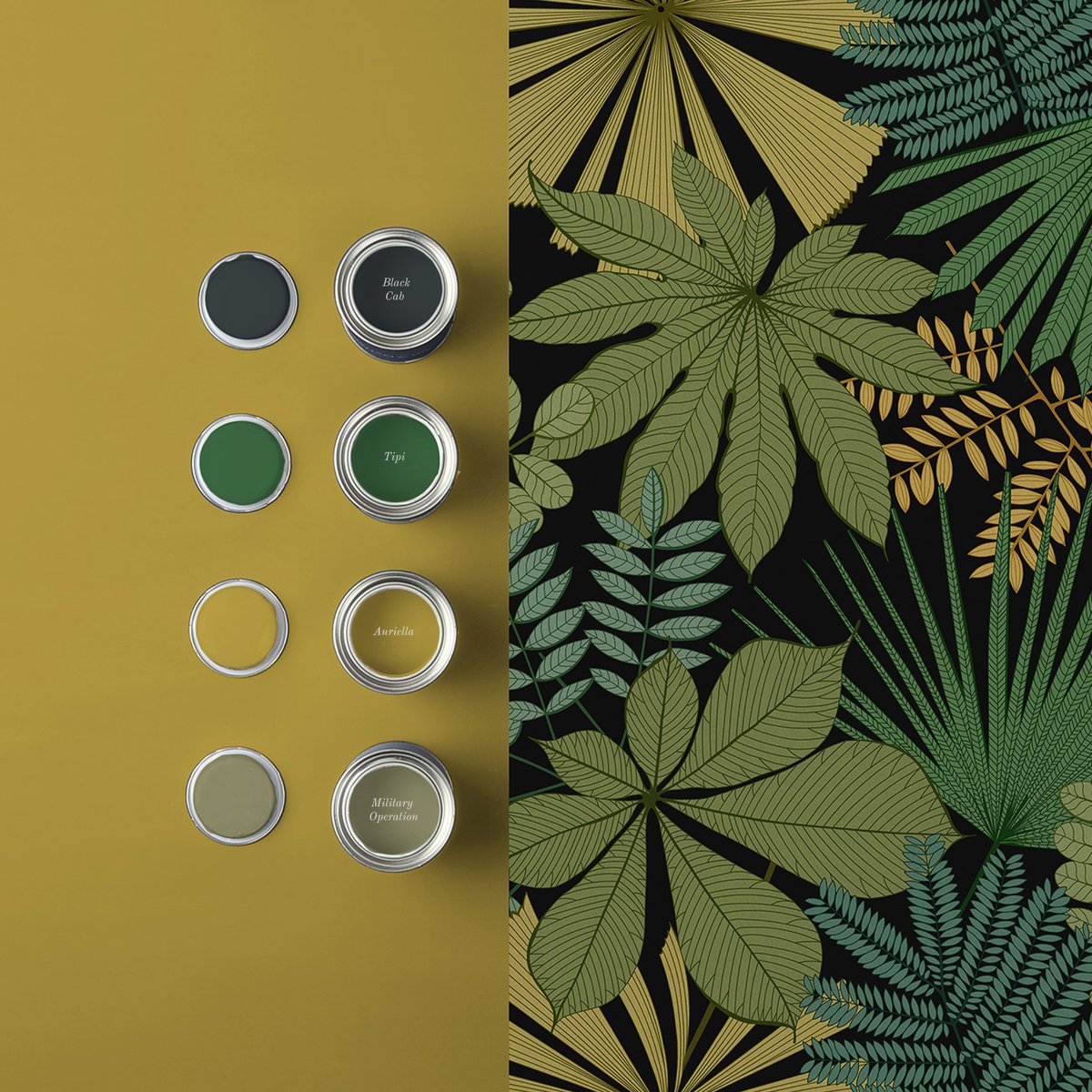 Papier peint Bohemia Black vert, ocre, noir, GRAHAM ET BROWN