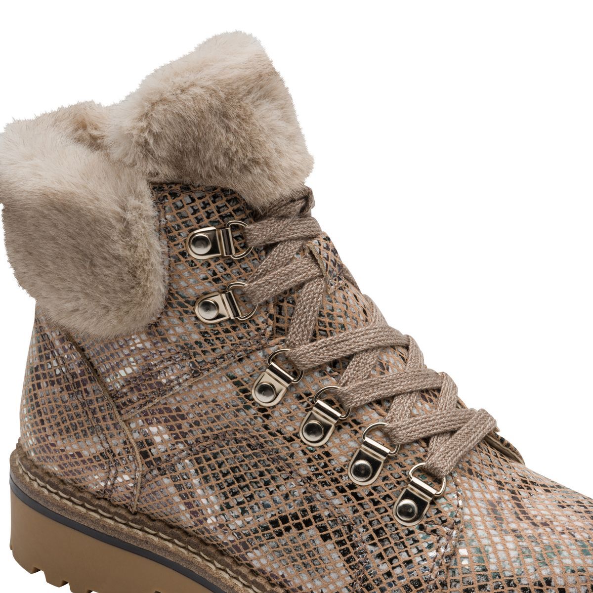 Bottine fourée beige ivoire croco, TAMARIS