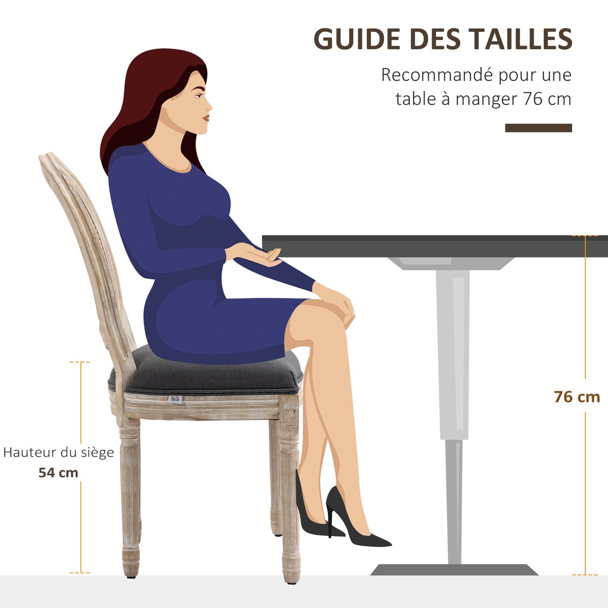 Chaise de salle à manger Tissu polyester au gris, HOMCOM