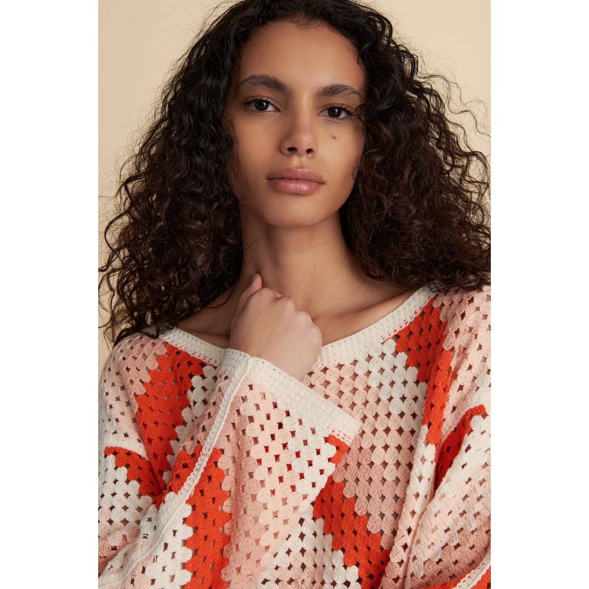 Pull crochet orange neutre, NEXT