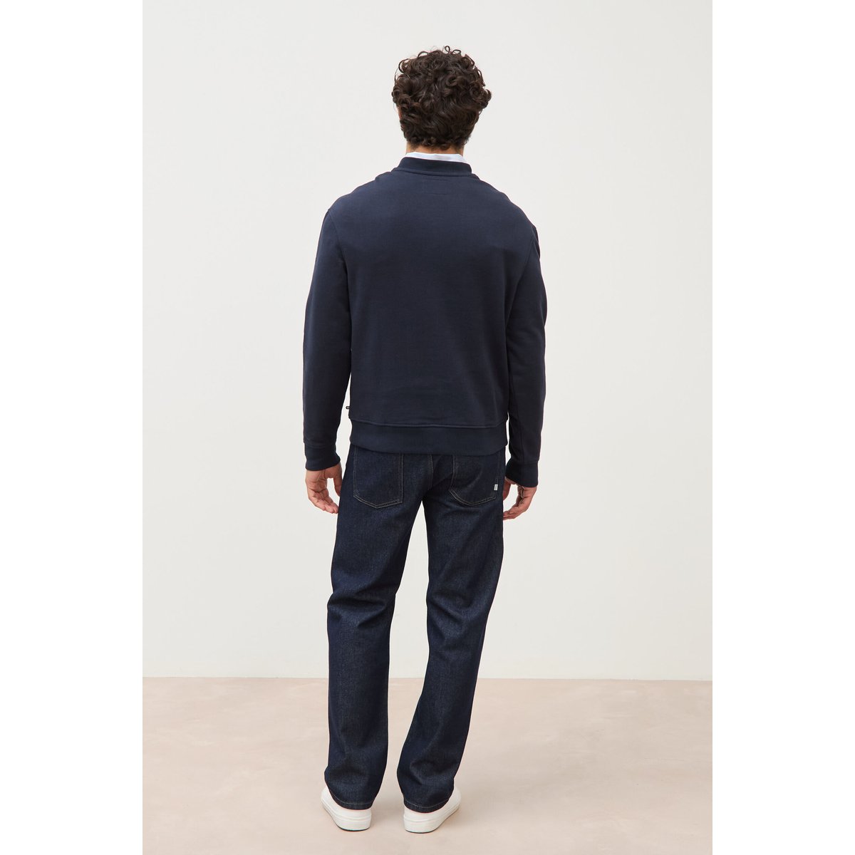 Sweat droit col rond en coton bleu marine, BONOBO