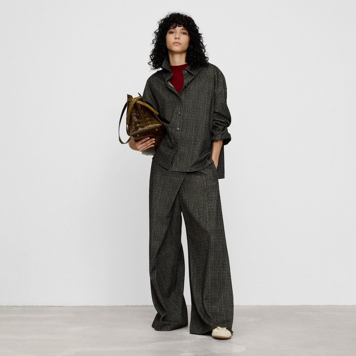 Pantalon paréo chiné à jambe droite noir/camel, ADOLFO DOMINGUEZ