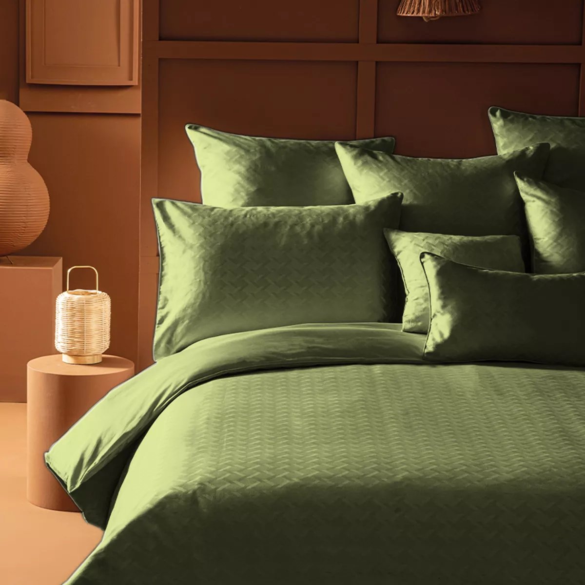 Housse de couette satin de coton ADAGIO kaki, GARNIER THIEBAUT
