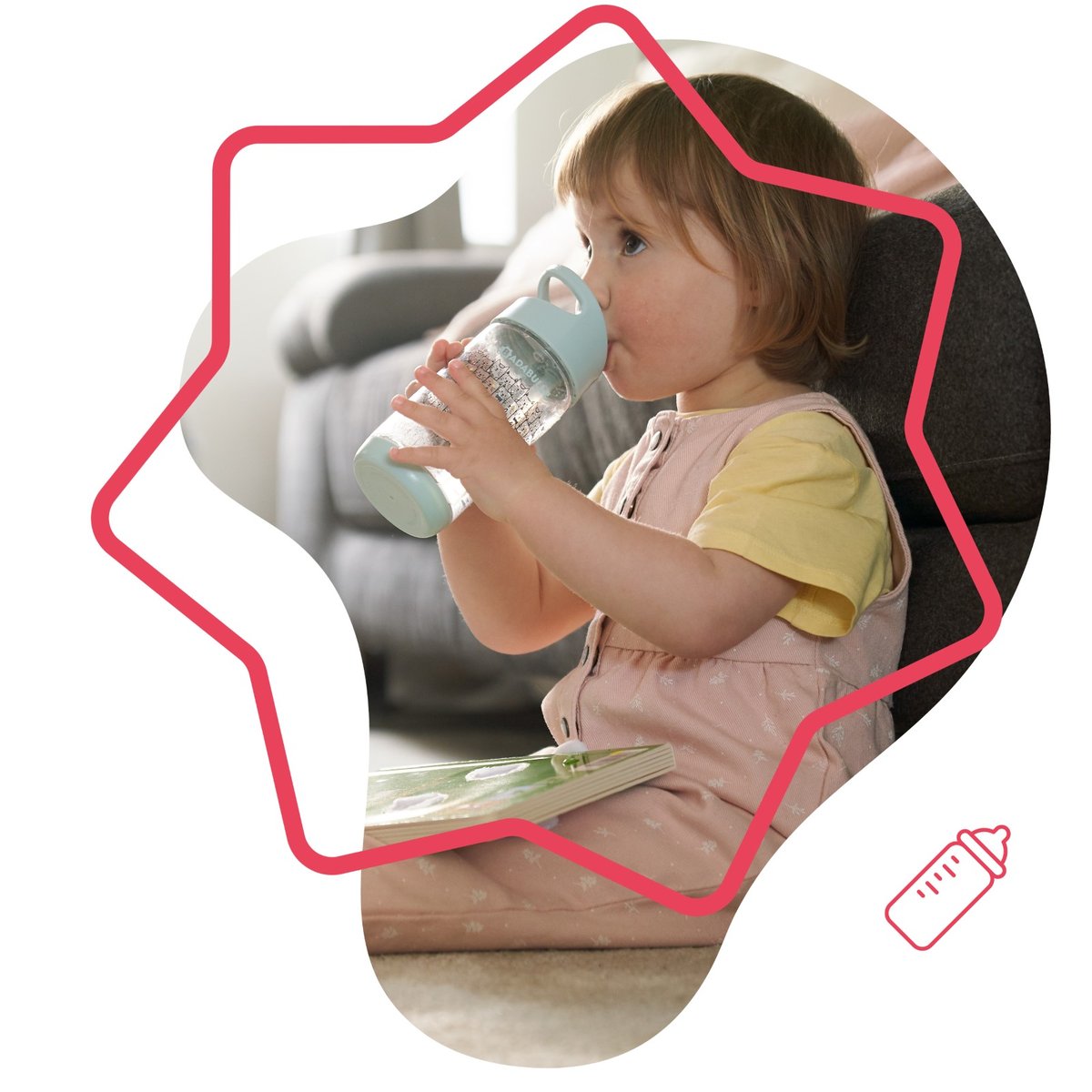 Gourde enfant à paille anti-fuite transparent, BADABULLE