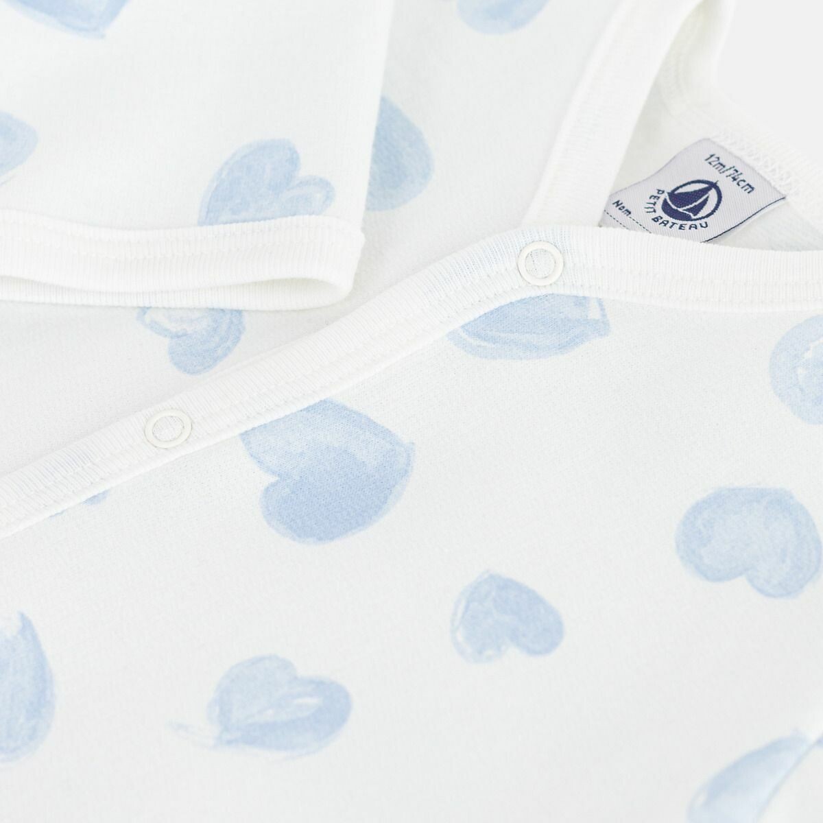 Baby's Pyjamas in Brushed Fleece with Hearts Print blue print, PETIT BATEAU