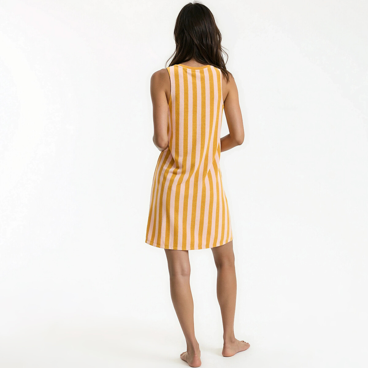 Chemise de nuit rayée, en maille éponge rayé rose/camel, LA REDOUTE COLLECTIONS