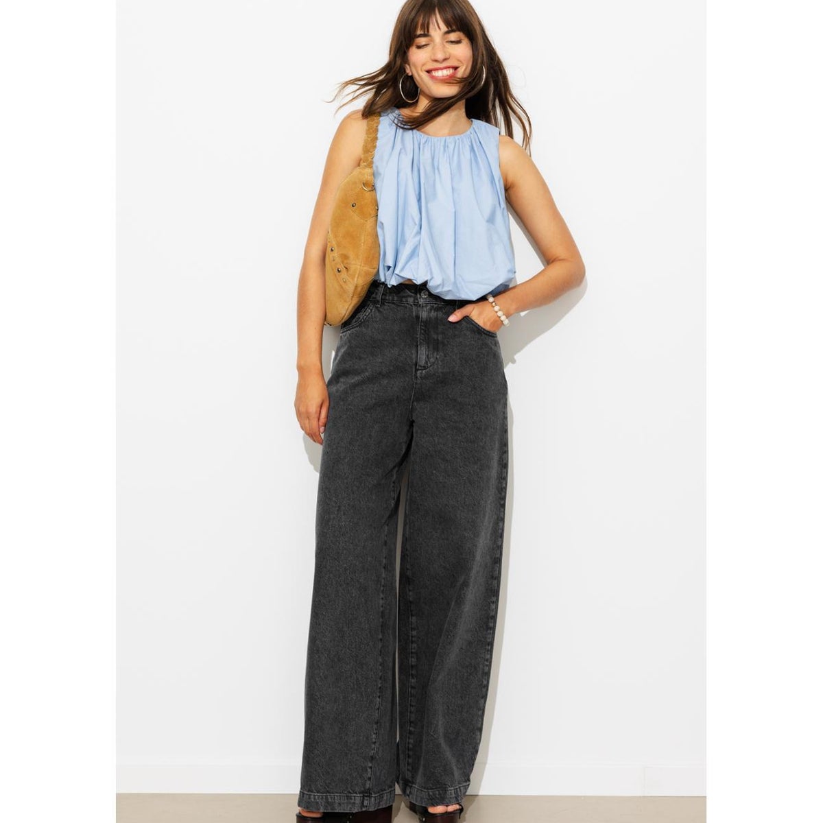 CESAR jean large taille haute noir, PROMOD