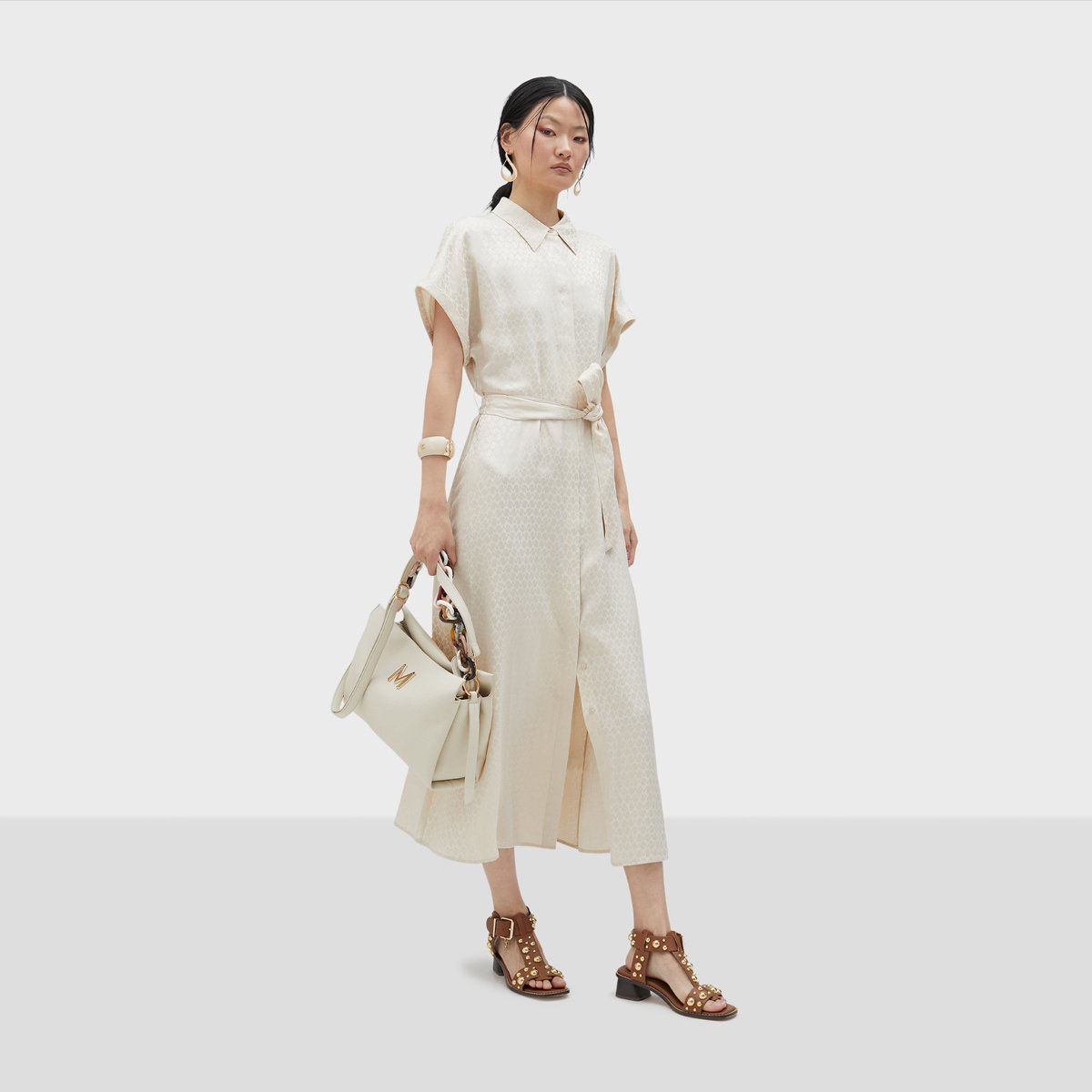 Robe chemise longue avec ceinture incluse ecru, LOLA CASADEMUNT