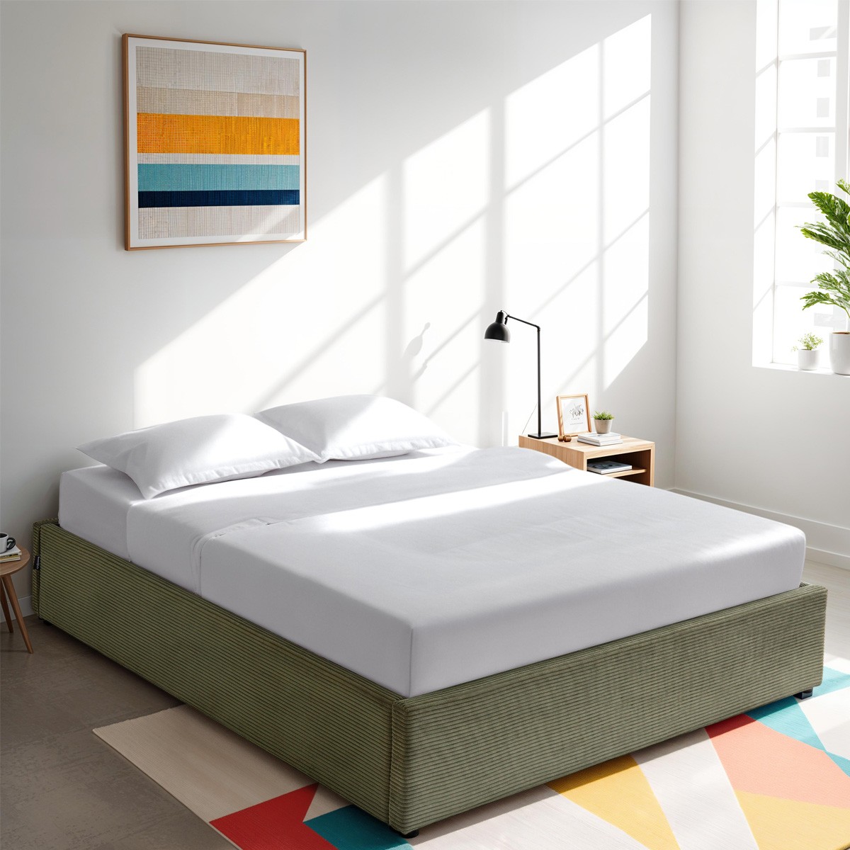 Lit coffre en velours côtelé - HANDY vert, HOMIFAB
