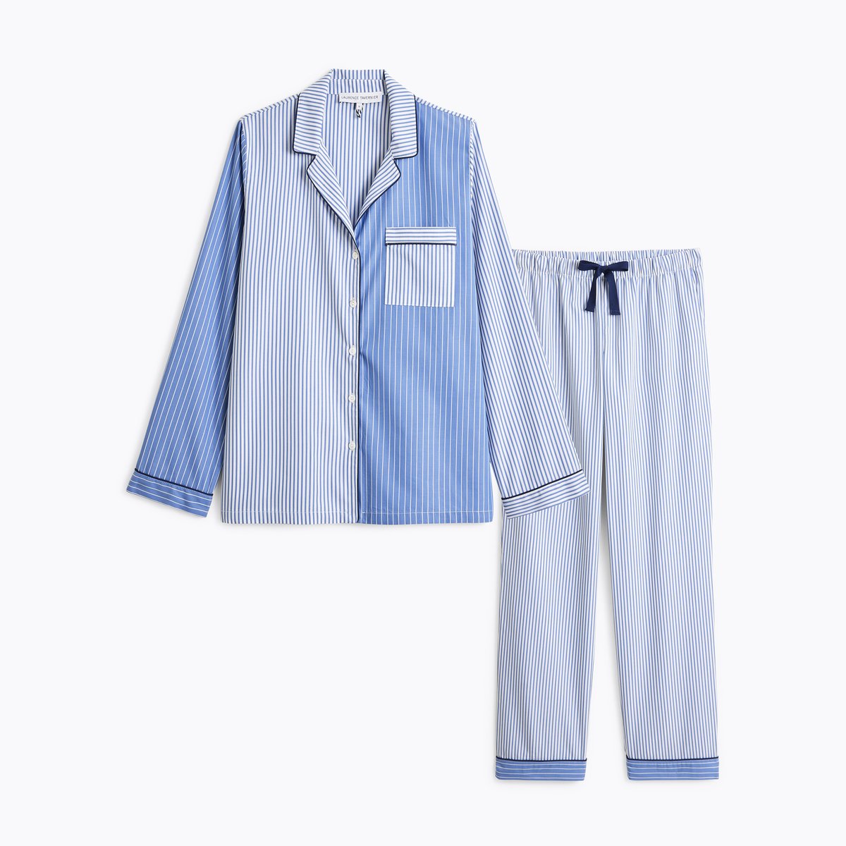 Pyjama col tailleur en popeline de coton ESSENTIEL FANTAISIE bleu, LAURENCE TAVERNIER