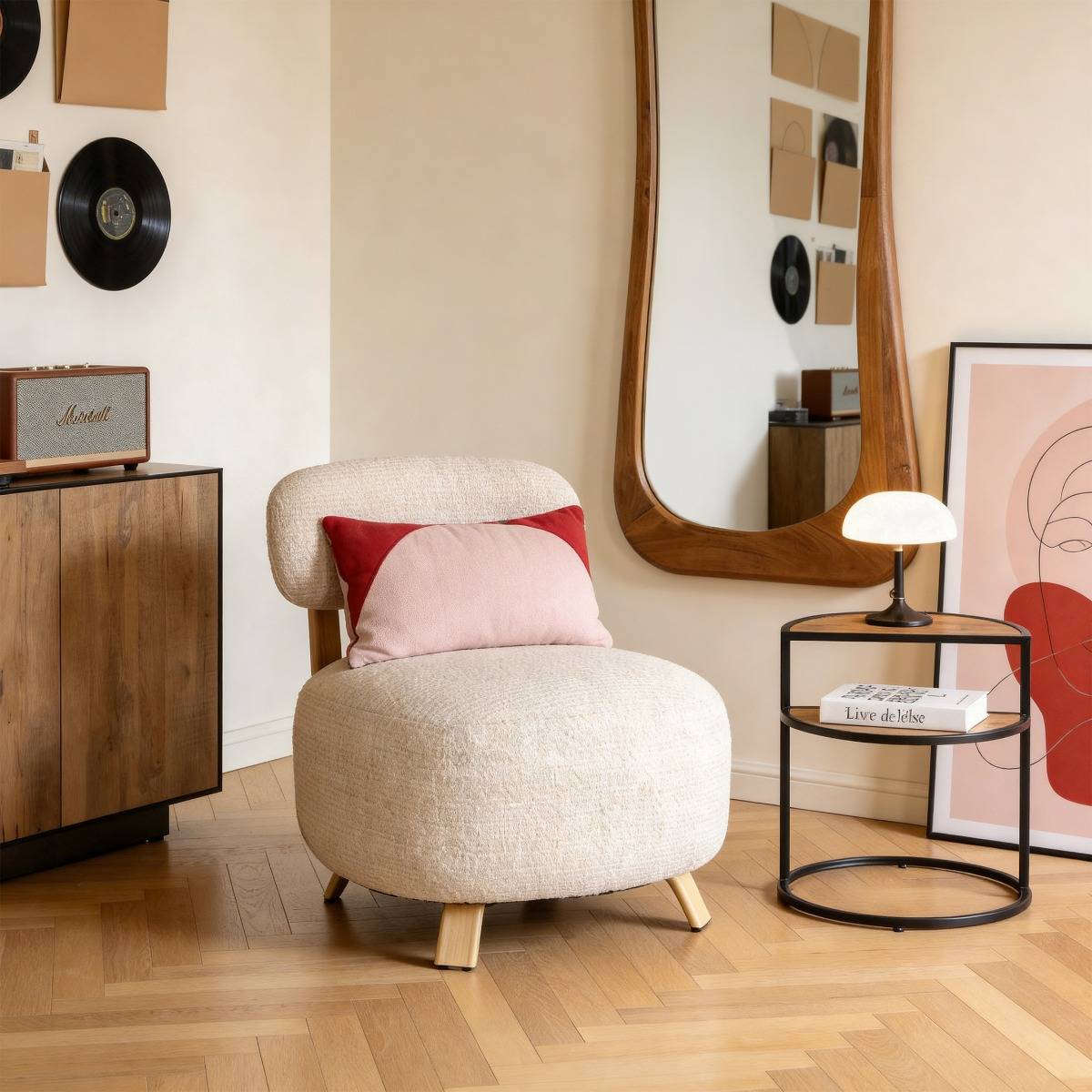 Fauteuil en tissu et métal PASCAL blanc, MADE IN MEUBLES 