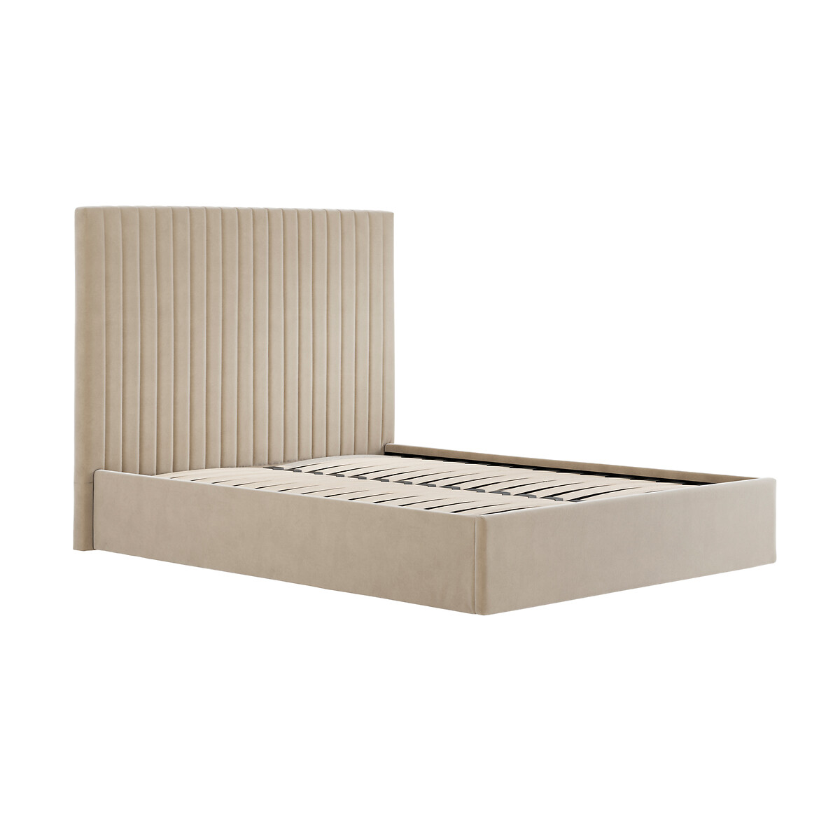 Luciana Velvet Ottoman Storage Bed with Tall Fluted Headboard beige, ÉDITÉ