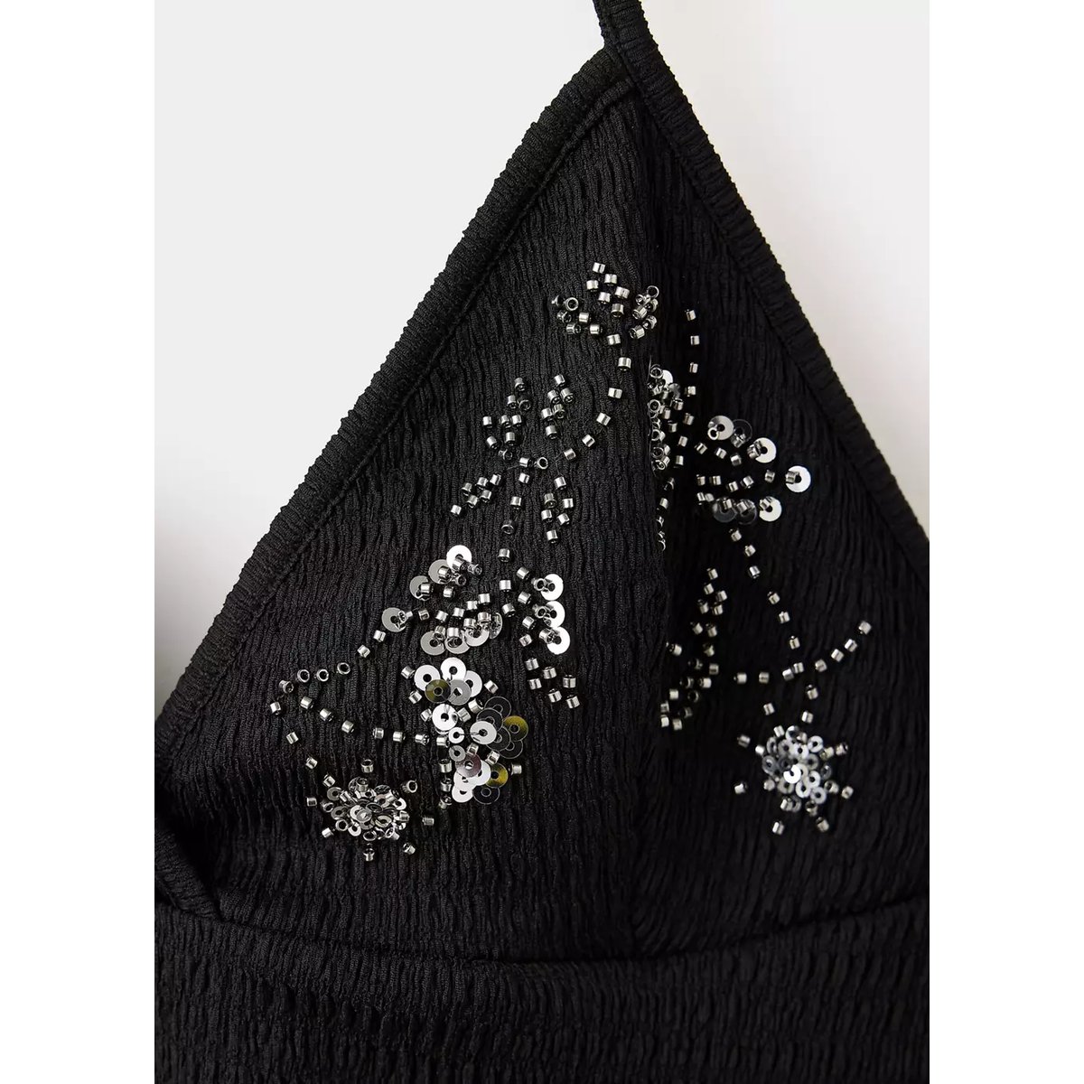 Top halter brodé noir, MANGO TEEN