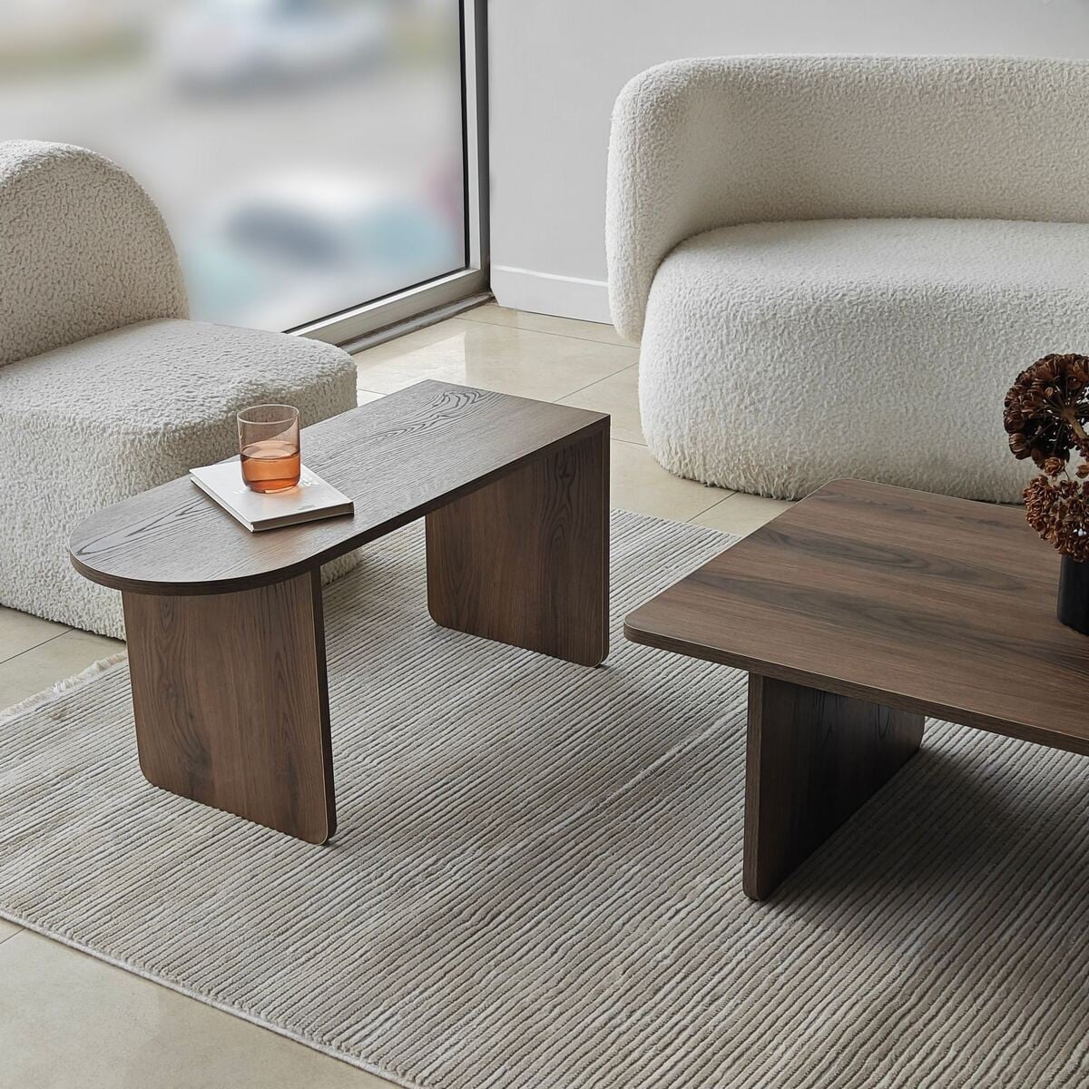 Lot de 2 Tables basses gigognes LIVIA noyer, CALICOSY