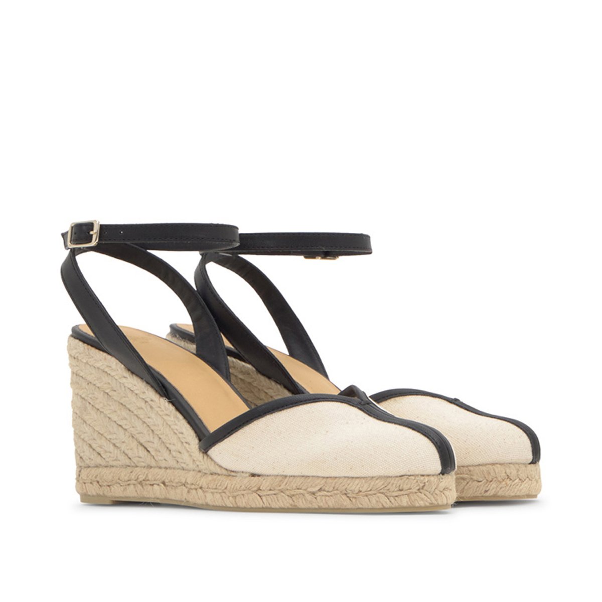 Espadrilles compensées avec finitions en cuir à bride cheville CECILIA crème, CASTANER