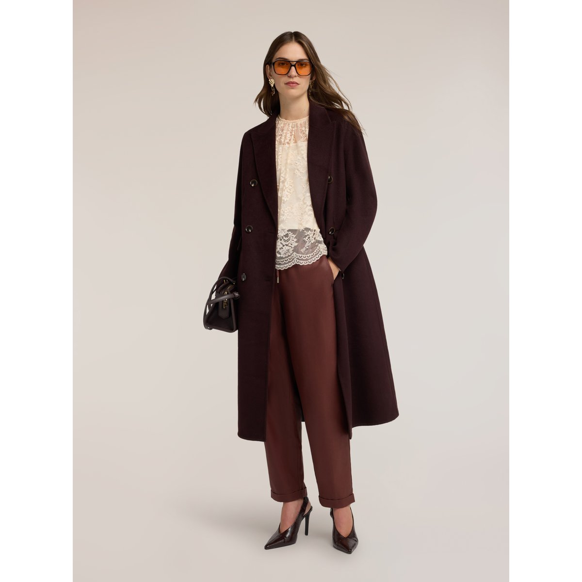 Manteau ceinturé double boutonnage marron, MOTIVI