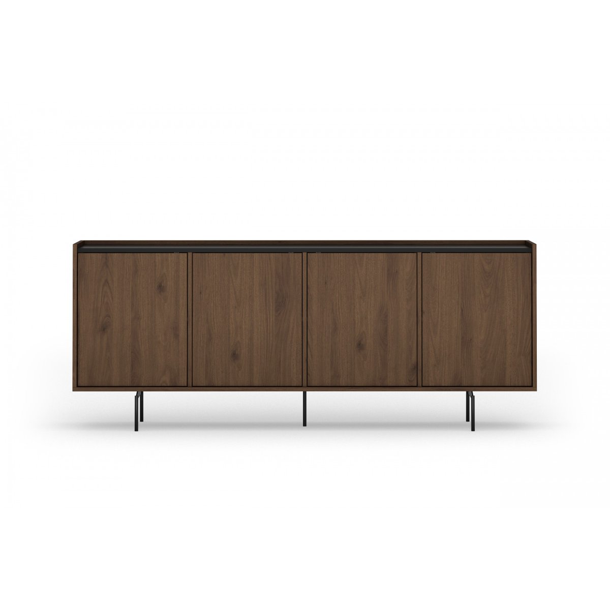 Buffet bas en 4 portes 200 cm, FREDA noir et noyer, BOBOCHIC