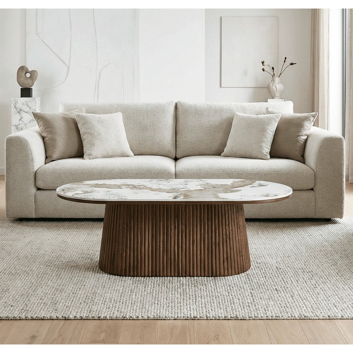 Table basse ovale en céramique - BORNEO marron, MATHI DESIGN
