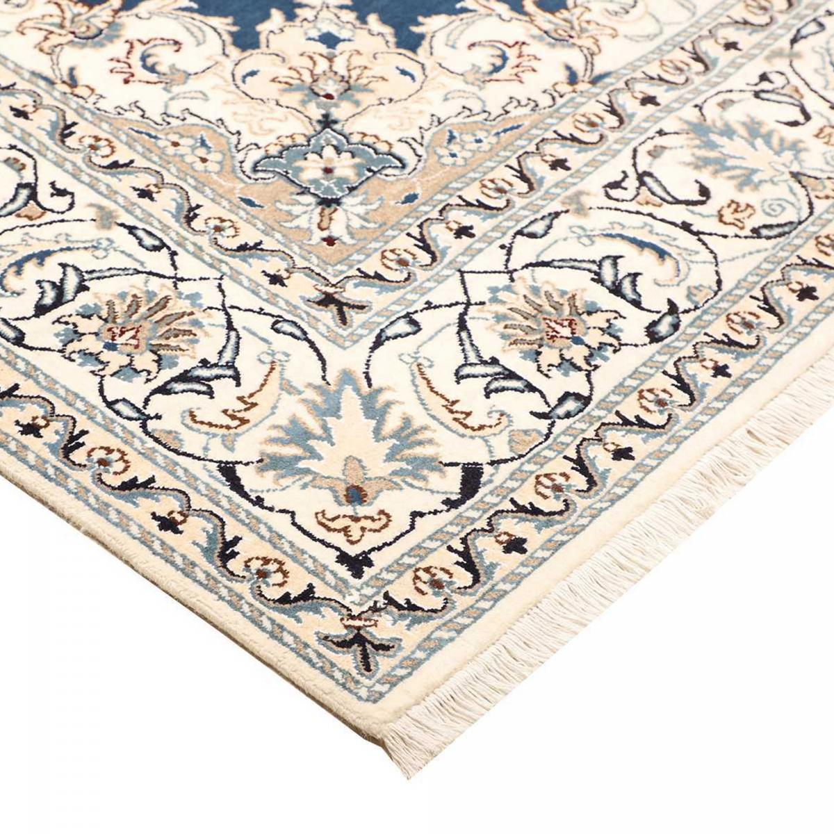 Tapis d'orient au motif oriental, noué main, NAIN 13 bleu, beige, crème, UN AMOUR DE TAPIS