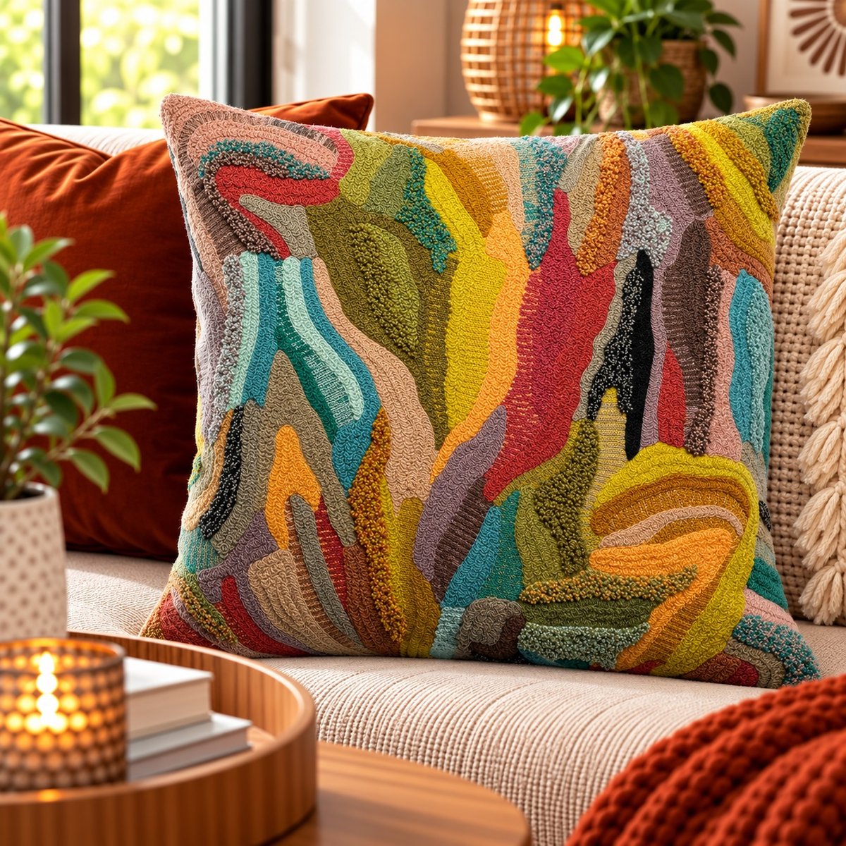 Coussin brodé Esquisse Perlée mineral, EDEN