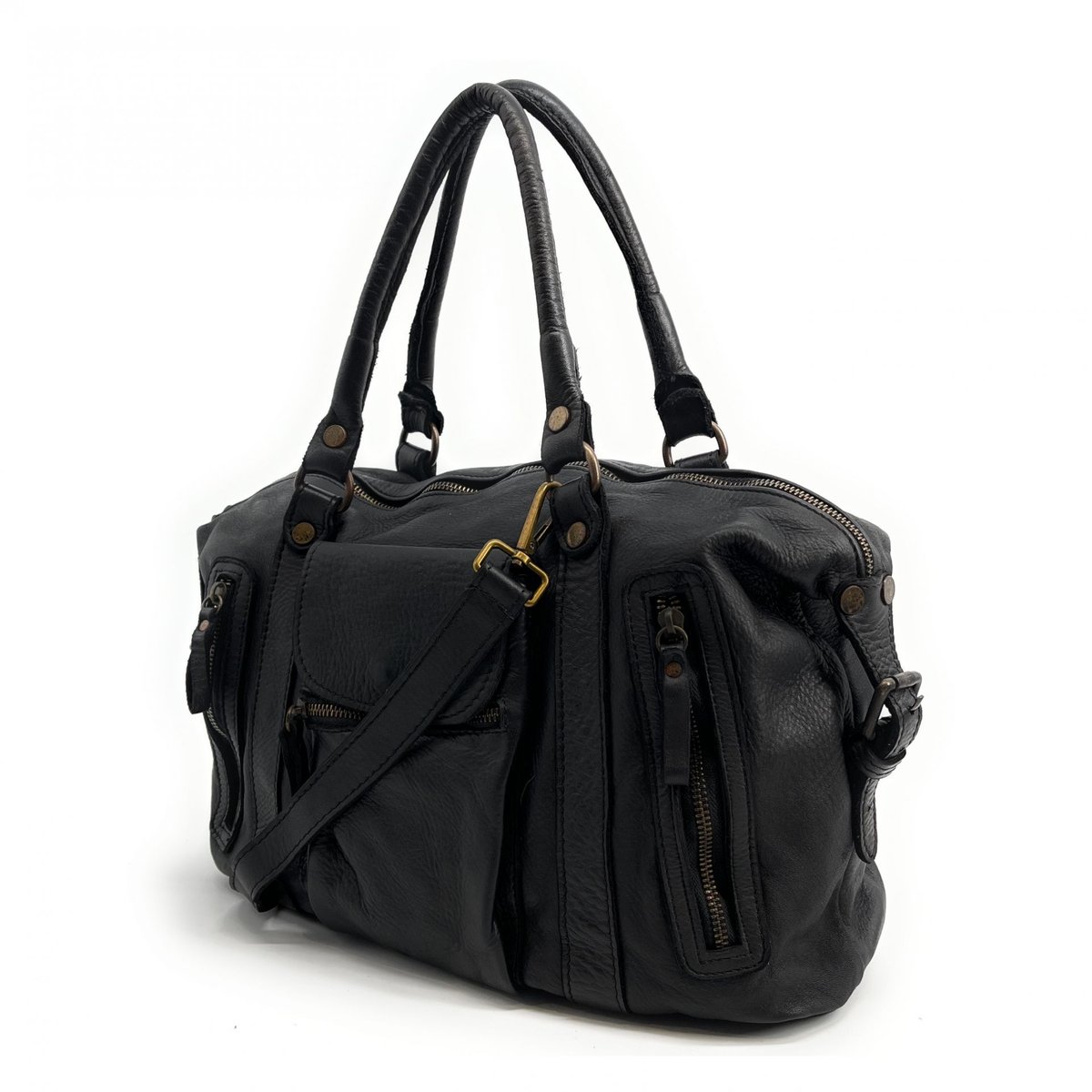 Sac à main en cuir souple vintage italien MISS MY Noir noir, OH MY BAG
