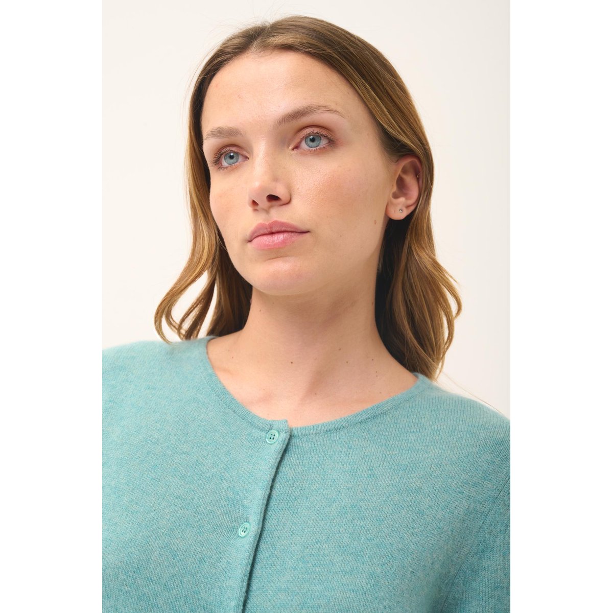 Cardigan Col Rond Vert Chiné Katharine vert chiné, JUST CASHMERE