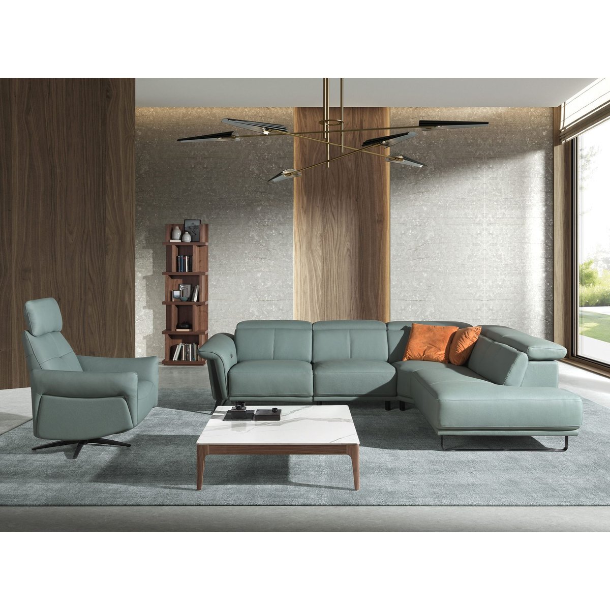Canapé d'angle relax droite en cuir vert turquoise | noir, ANGEL CERDA