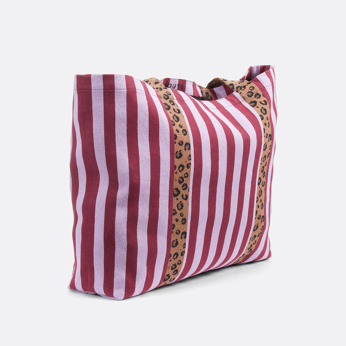 Tote bag rayé, anses imprimées léopard rayé bordeaux, LA REDOUTE COLLECTIONS