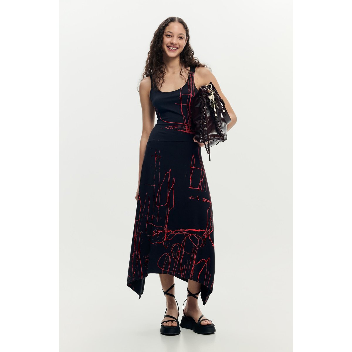 Robe asymétrique sans manches noir, DESIGUAL