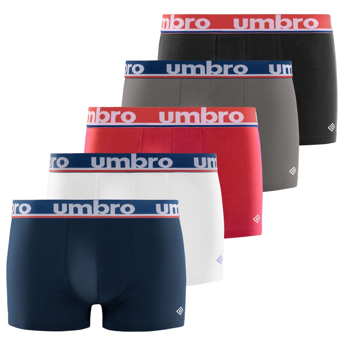 Lot De 5 Boxers Coton Uni noir/gris/bleu/rouge/blanc, UMBRO