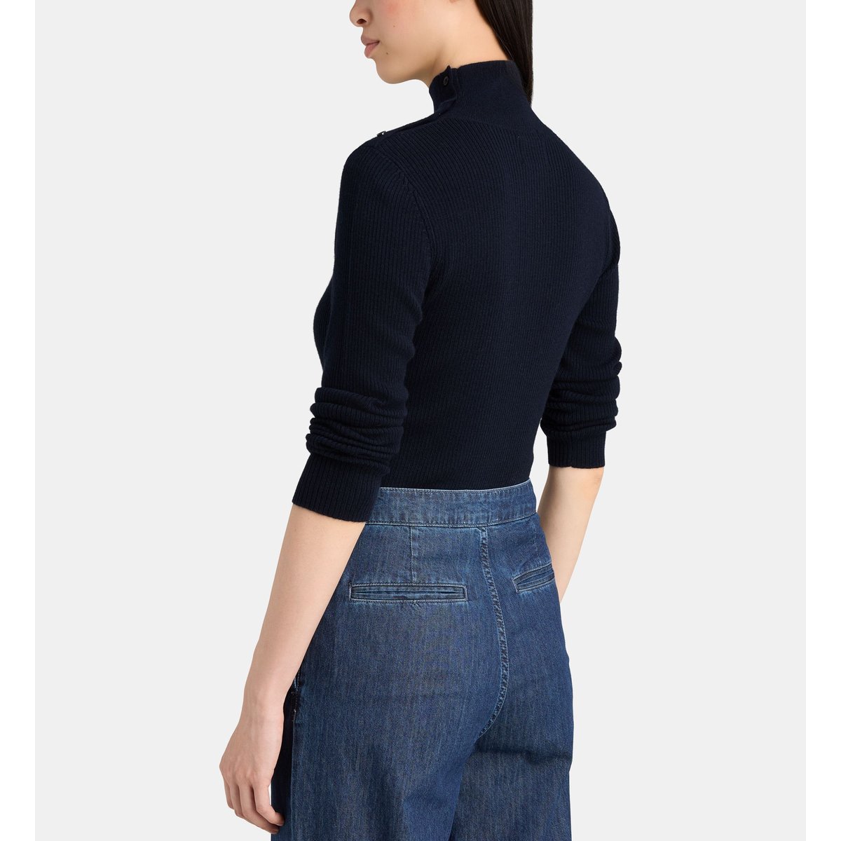 Pull droit oiselle maille côtelée bleu marine, JODHPUR