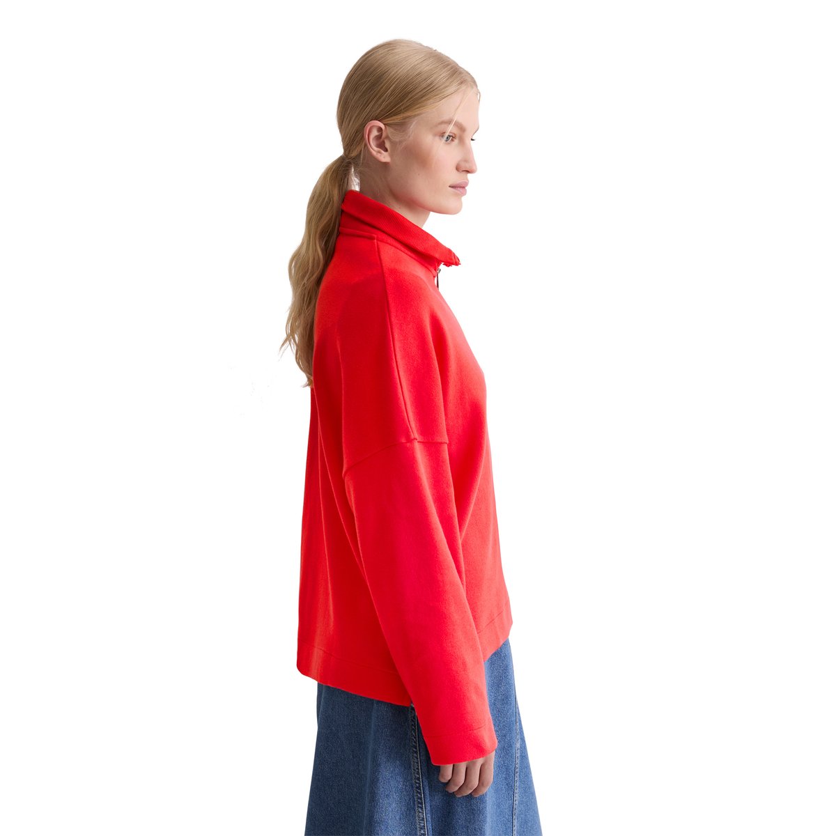 Sweat-shirt à demi-zip relaxed en coton organique doux hellrot, MARC O'POLO