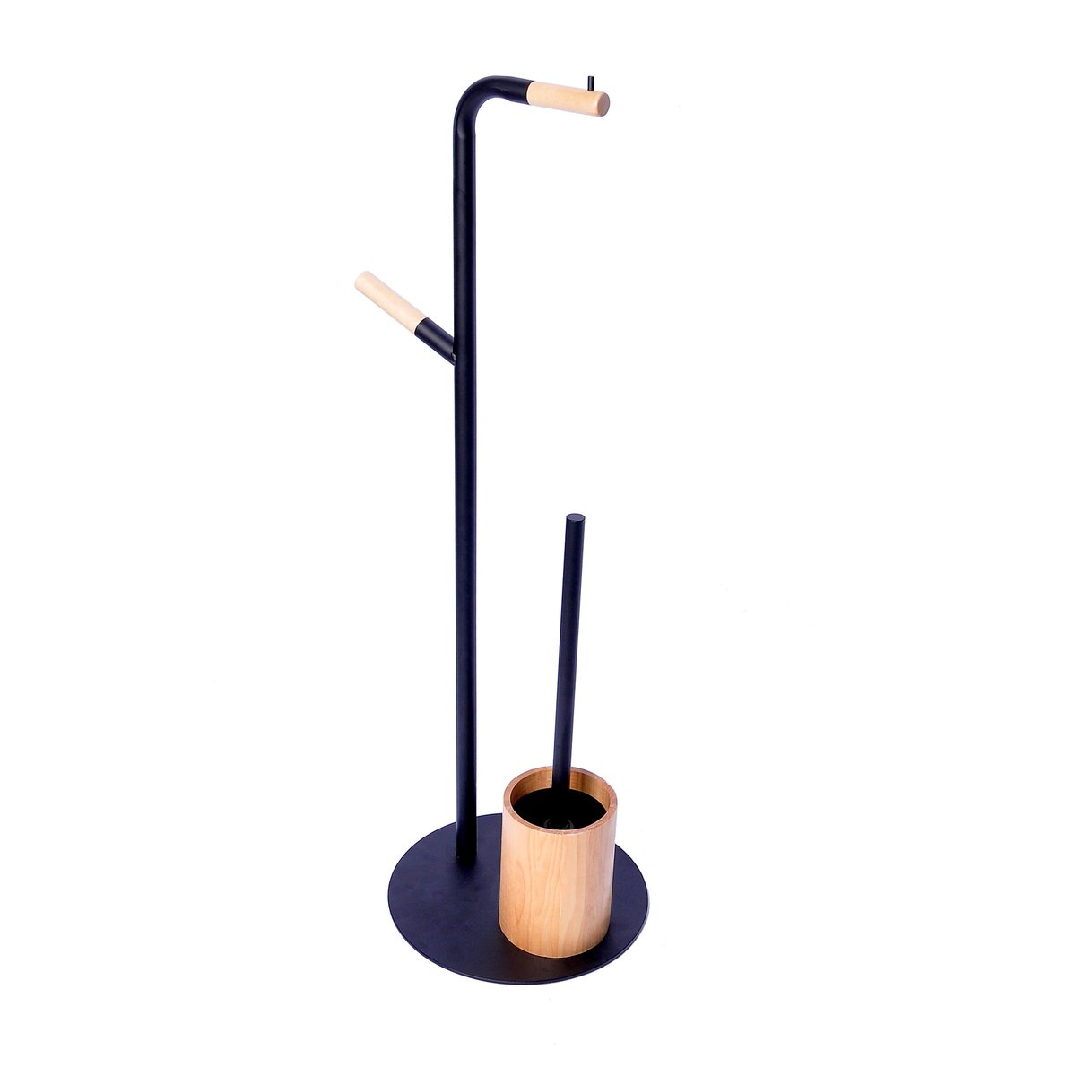 Combine brosse et porte-papier bois, SCANDI noir, SENSEA