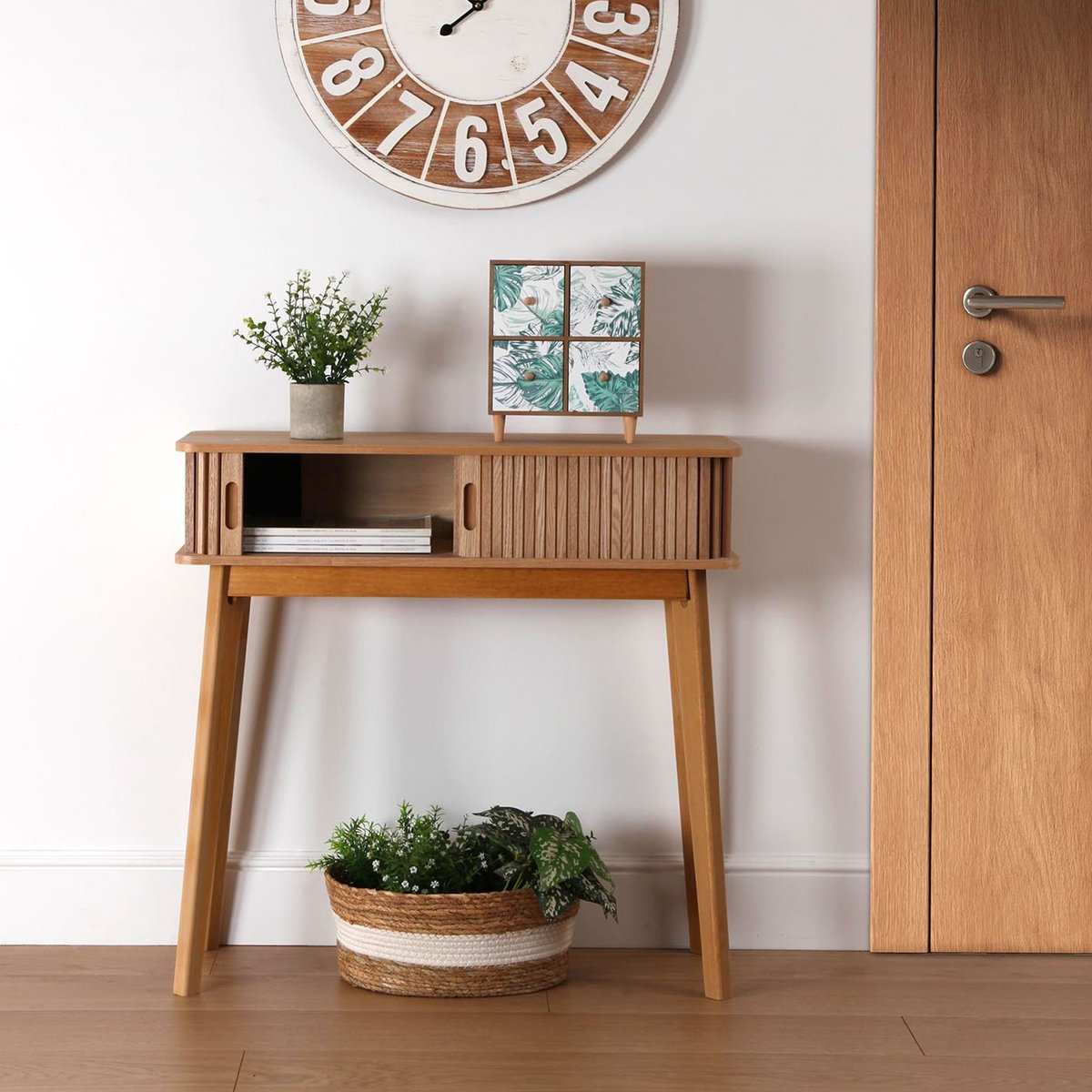 Console d'entrée bois à portes coulissantes 80x30x78cm bois, WADIGA
