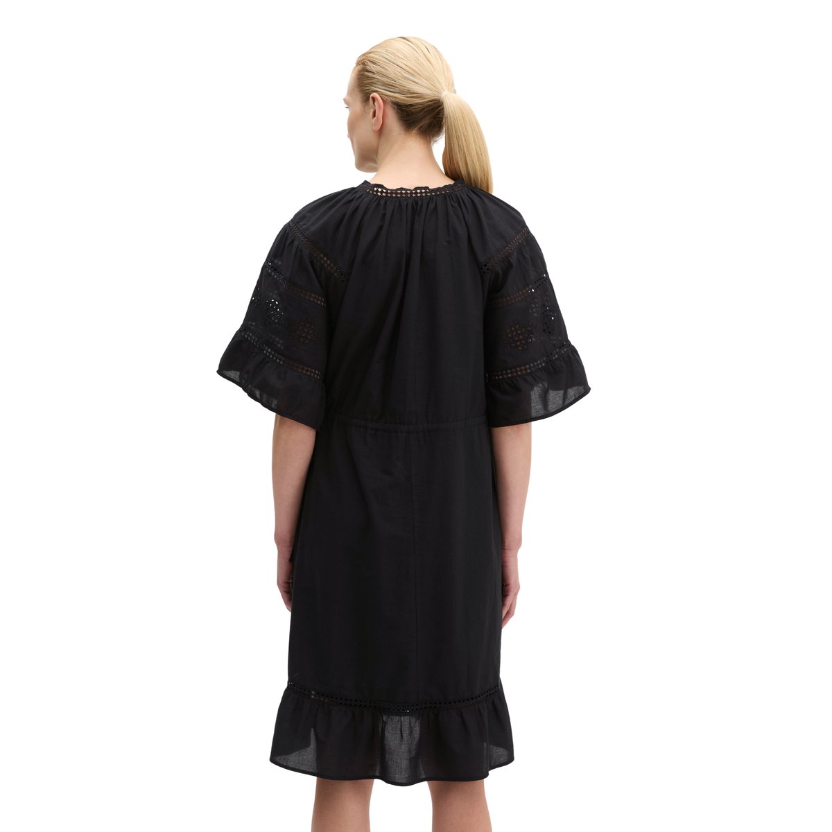 Robe boho de style folklorique loose en voile de coton brodé noir, MARC O'POLO