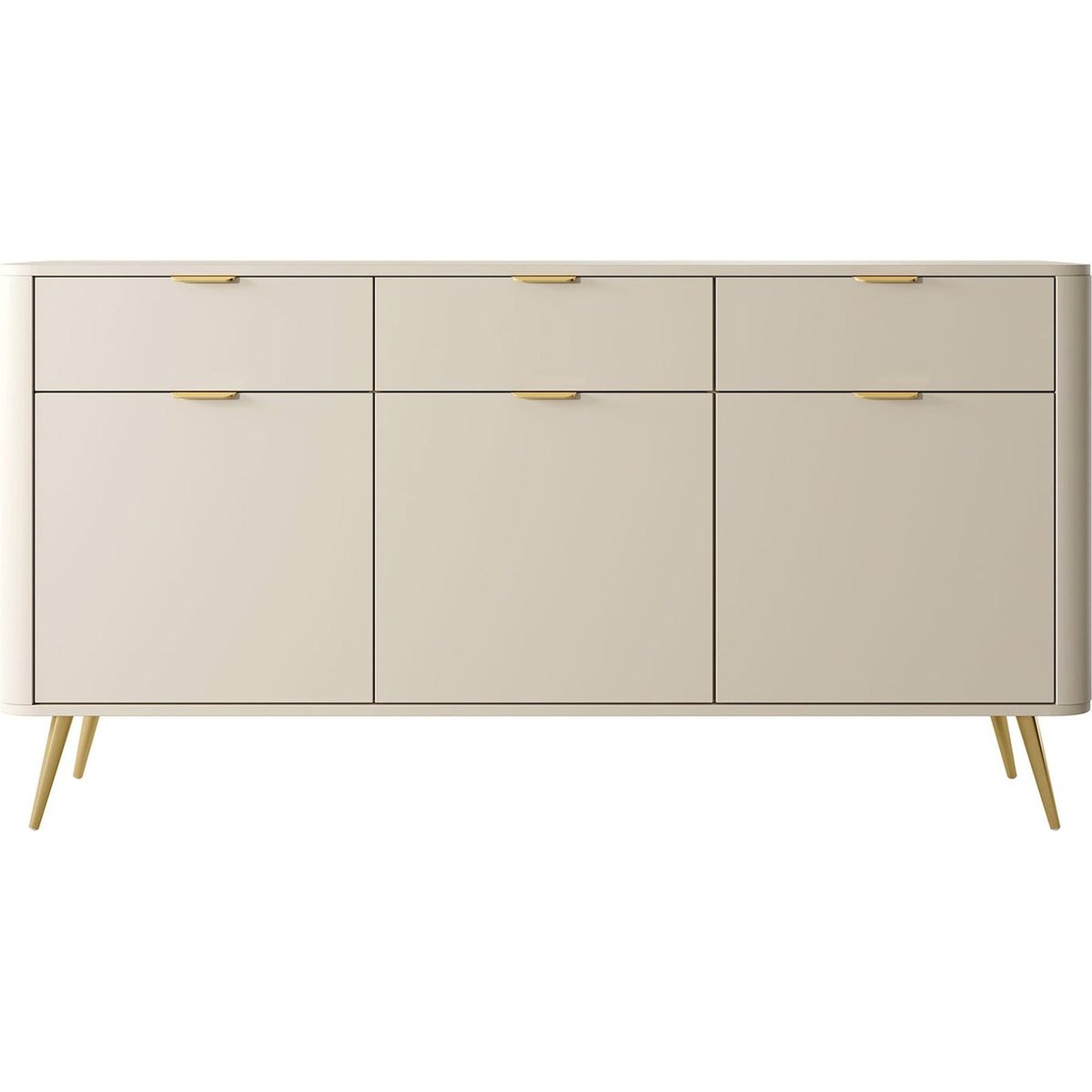 Buffet arrondi OVAL 3 portes et tiroirs gris beige, RECOLLECTION