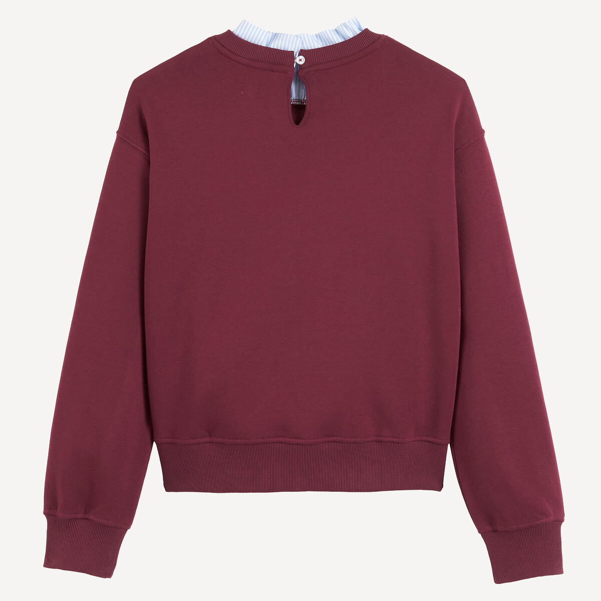 Sweat avec col volanté en tissu et coeur sur la poitrine bordeaux, LA REDOUTE COLLECTIONS