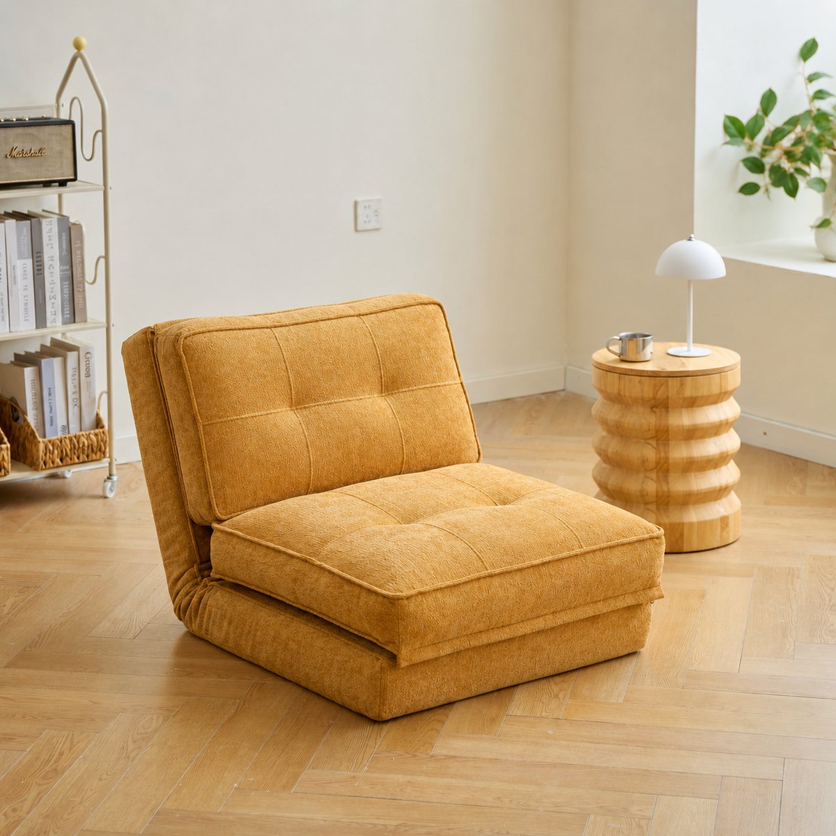 Fauteuil chauffeuse convertible en tissu, BRAGA jaune, NORDLYS