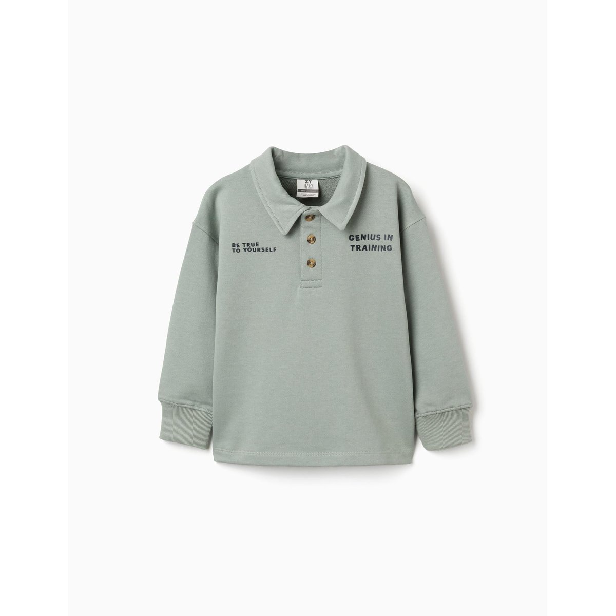 Sweat en coton avec col polo et imprimé vert, ZIPPY