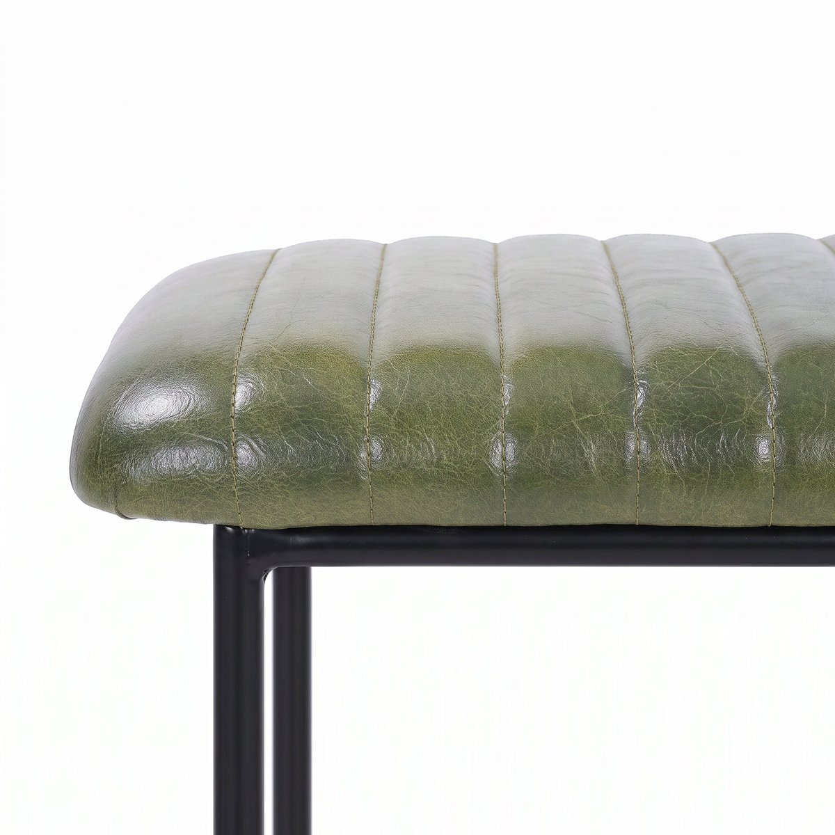 Banc 100 cm en cuir de buffle - ÉMILE vert, MAISON PAVANE