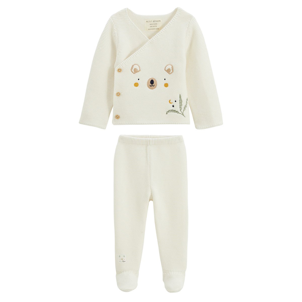 Ensemble bébé gilet et pantalon avec pieds en tricot Mini Rêve ecru, PETIT BEGUIN