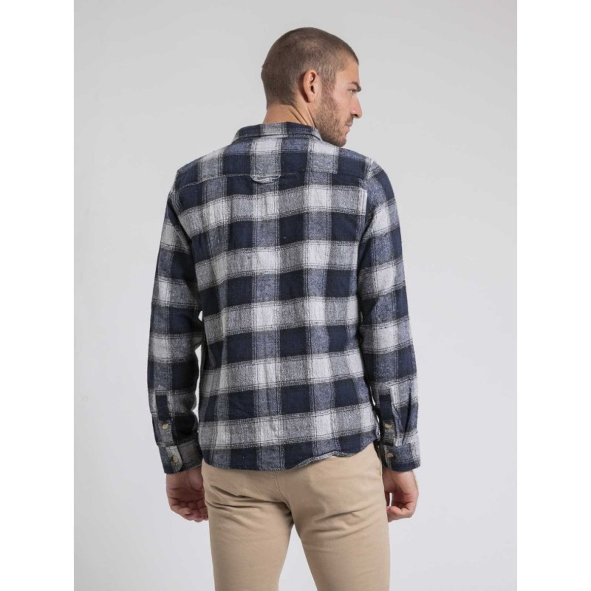 Chemise Manches Longues Carreaux Pur Coton Flanelle Telorok bleu marine, RITCHIE