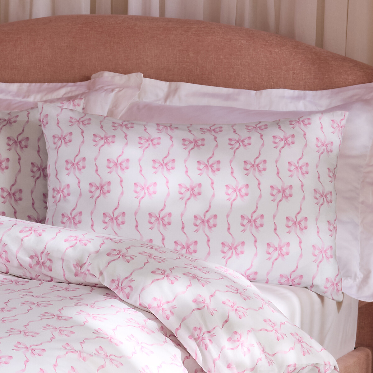 Ribbon And Bows Reversible Cotton Duvet Cover and Pillowcase Set white/pink, CATH KIDSTON