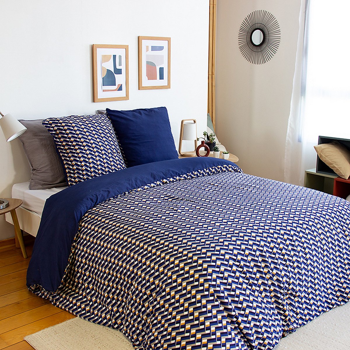 Parure de lit - housse de couette avec taies en microfibre bleu, EDEN