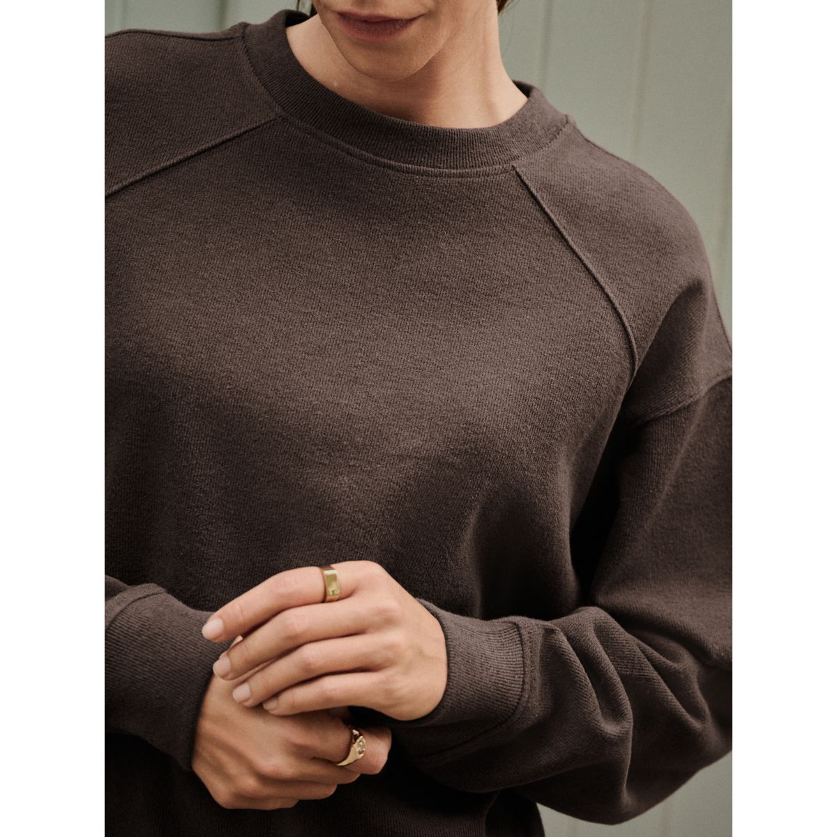 Sweat côtelé col rond manches longues marron chocolat, NEXT