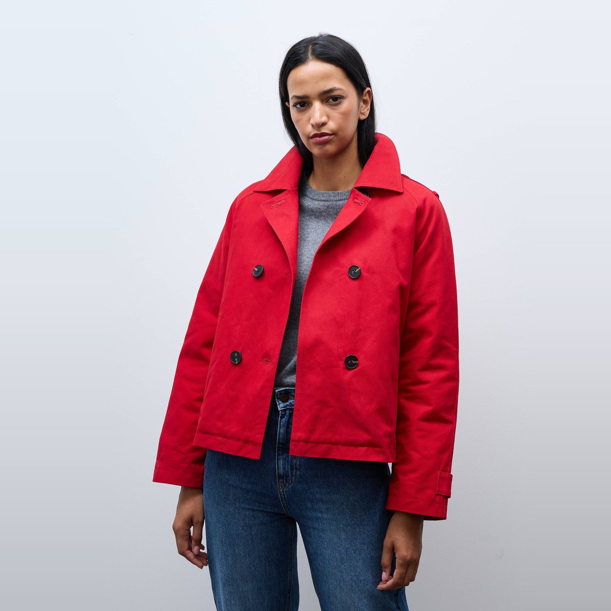 Trench court en coton avec doublure amovible goyave, MONOPRIX
